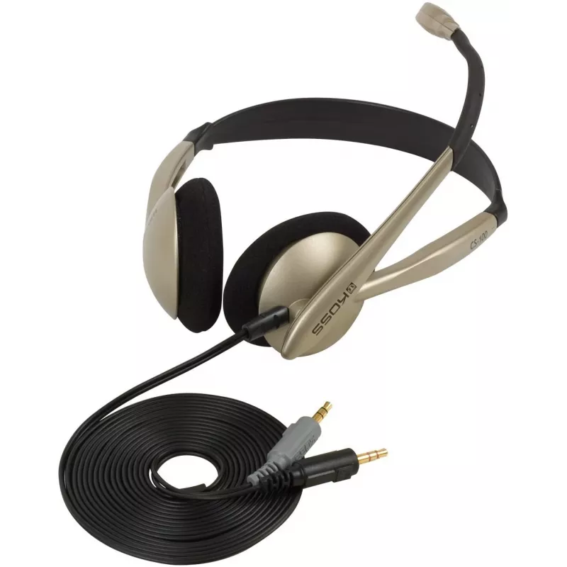 Koss CS100 auscultadores on-ear com fio e microfone, preto/dourado