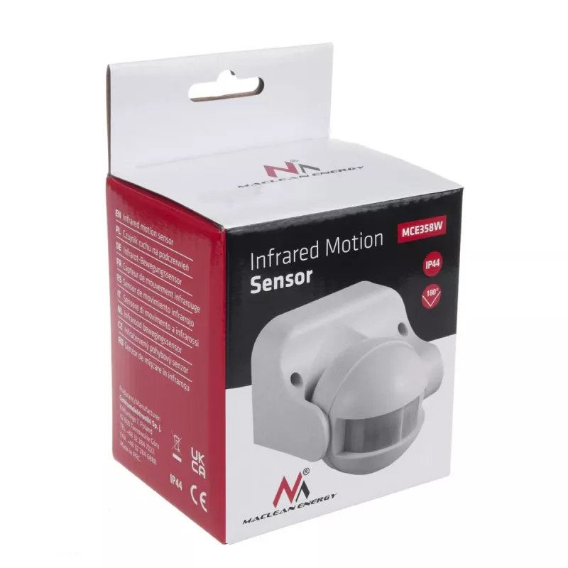 Detetor de movimento MACLEAN MCE358 W — sensor de presença PIR, branco