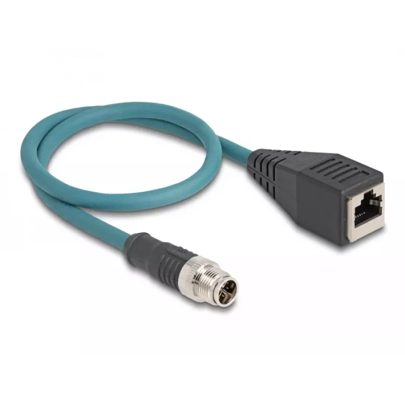 Cabo adaptador M12 DeLOCK codificação X 8 pinos macho para conector RJ45 fêmea 50 cm