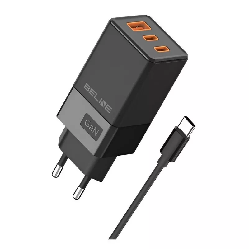 Adaptador de rede Beline 2x USB-C 1x USB 65W cabo USB-C preto/preto PD 3.0