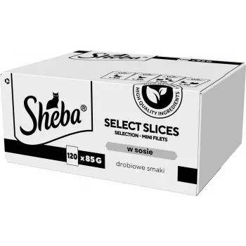 Comida húmida Sheba Select Slices Aromas de Aves Multipack — 120 x 85 g saquetas, gatos adultos, 83 % humidade