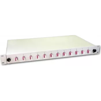 Caixa de fusão de fibra ótica Lightwin, 24 fibras, 12x DLC multimodo, 50/125µm OM4 caixas de fusão com pigtail (SPBOX 24G50 OM4 DLC)