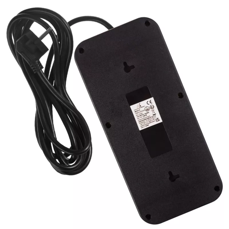 Extensão elétrica MACLEAN MCE391 B – 6 tomadas, 4×USB-A + 1×USB-C, 110–240V, 2500W, cabo de 3 m, preto