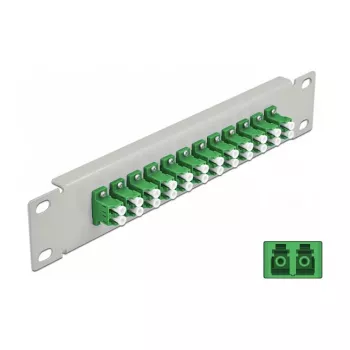 Patch panel de fibra ótica DeLOCK 10 polegadas 12 portas LC duplex verde 1U cinzento