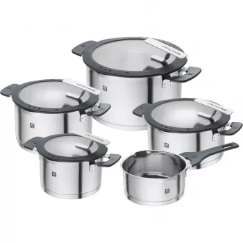 ZWILLING conjunto de panelas em aço inoxidável SIMPLIFY 5 peças – adequado para máquina de lavar louça e forno, tampa de vidro, adequado para placas cerâmicas