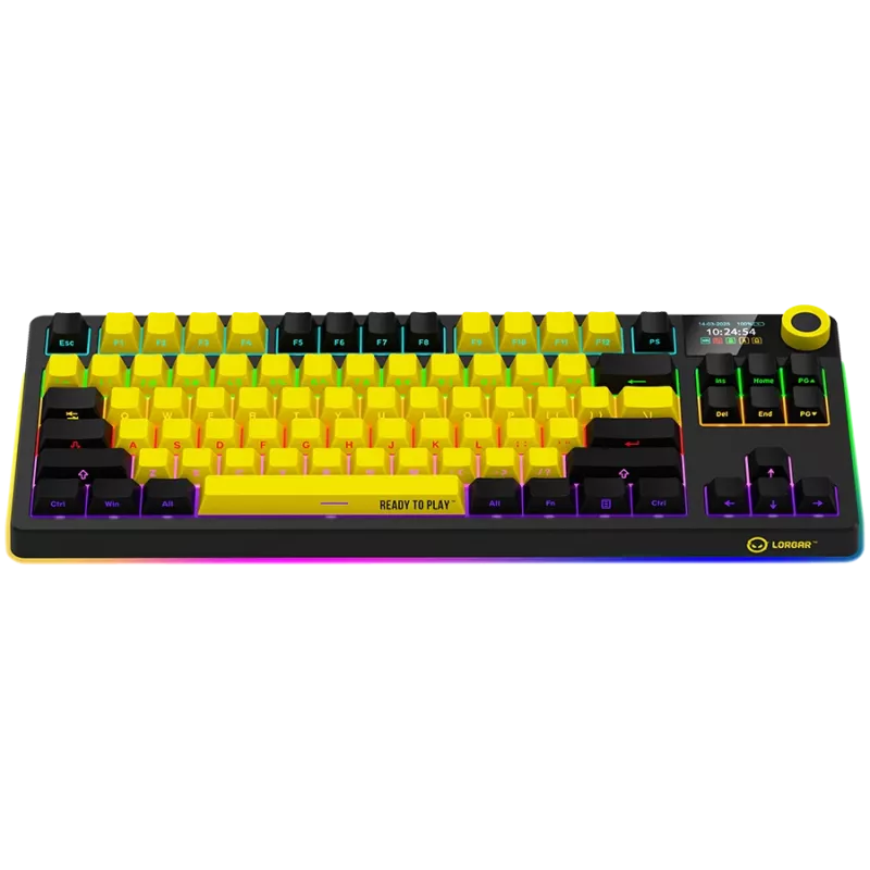 LORGAR KBP70TKLW, teclado gaming mecânico TKL sem fios Pro, preto/amarelo, layout EN