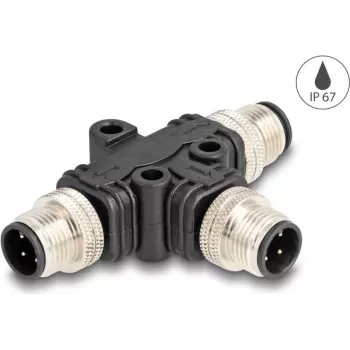 Splitter de cabo DeLOCK M12 splitter em T codificação A 4 pinos 1 x ficha para 2 x ficha
