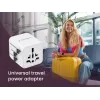 Adaptador de viagem universal GEMBIRD TPA-INT-01-W — entrada 100–250 V, ficha Type-G, dimensões compactas 84×56×85 mm