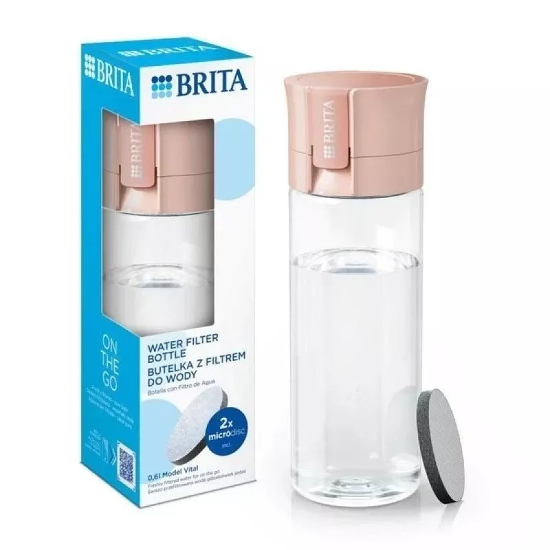 Garrafa com filtro BRITA Vital Peach 600 ml com filtros BRITA MicroDisc (5 discos)