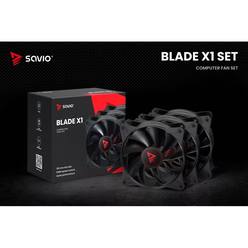 SAVIO BLADE X1 conjunto de ventoinhas, 3 x 120 mm, PWM de 4 pinos, preto