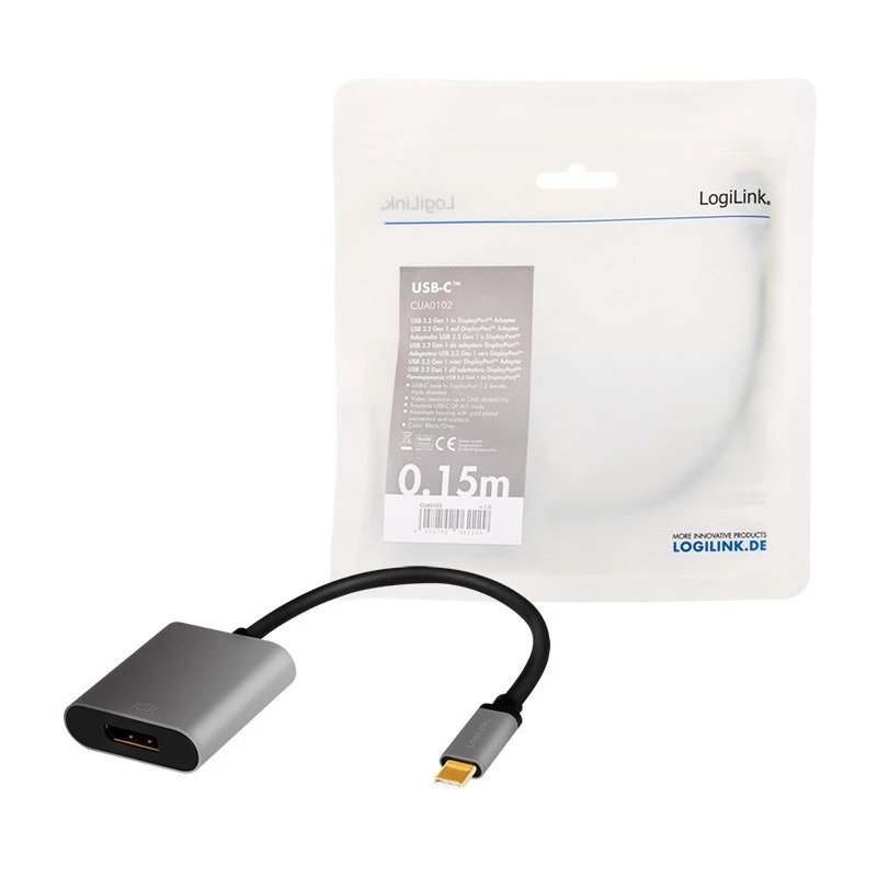 LogiLink CUA0102 cabo USB 3.2 Gen1 Type-C para DisplayPort 0,15 m preto