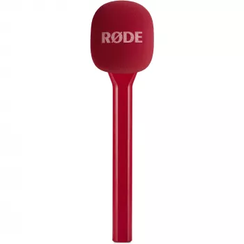 Microfone de entrevista portátil Rode Interview GO – vermelho (compacto, de mão, plug-and-play)