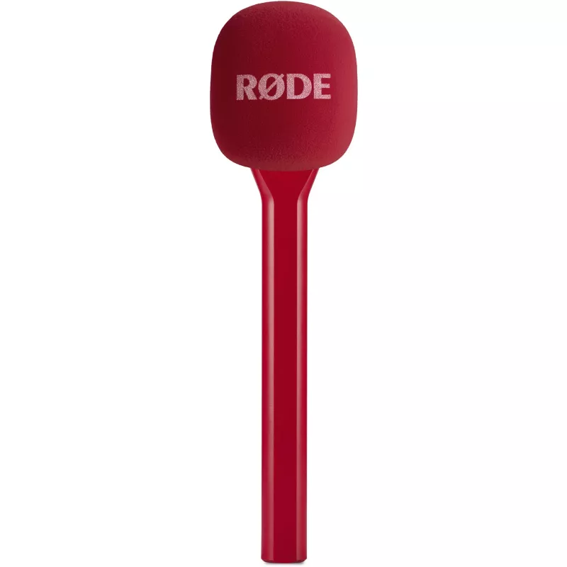 Microfone de entrevista portátil Rode Interview GO – vermelho (compacto, de mão, plug-and-play)