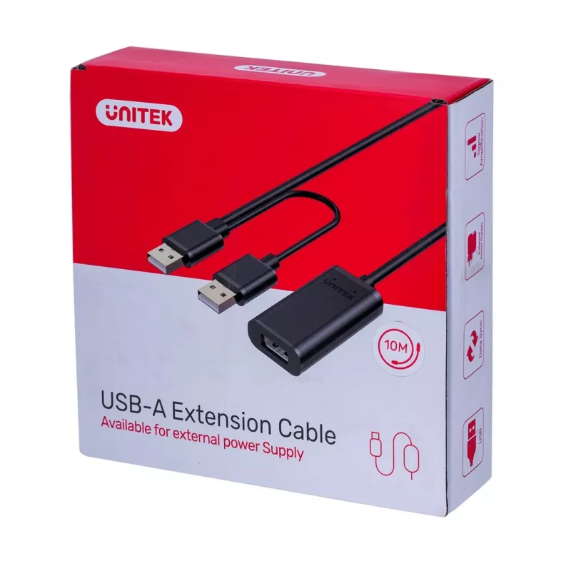 Cabo USB UNITEK Y-278 USB 2.0 10 m 2 x USB A USB A preto