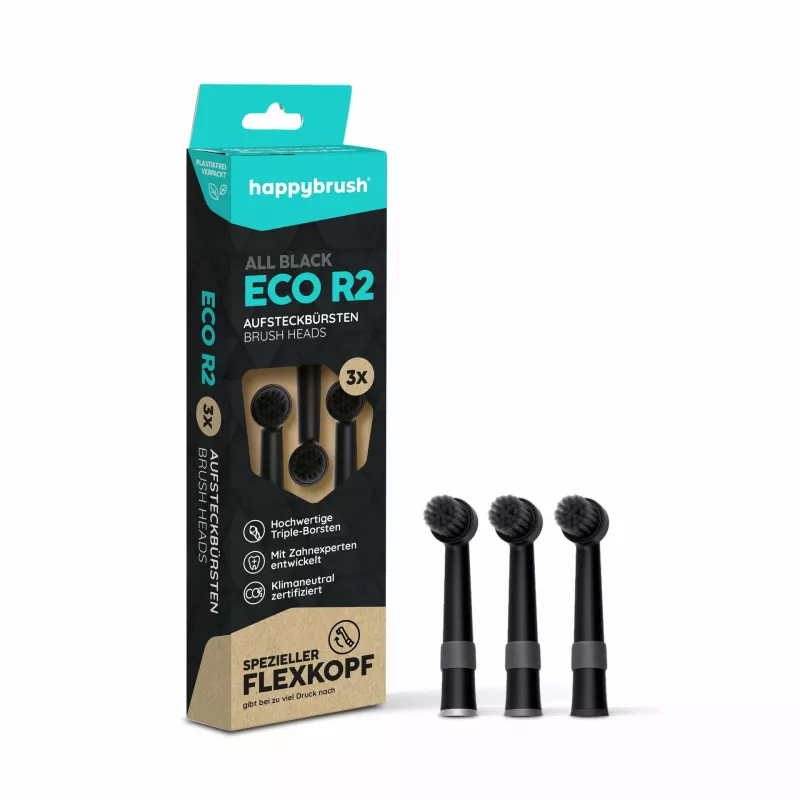 happybrush ECO R2 cabeças de escova de substituição, preto, 3 unid.