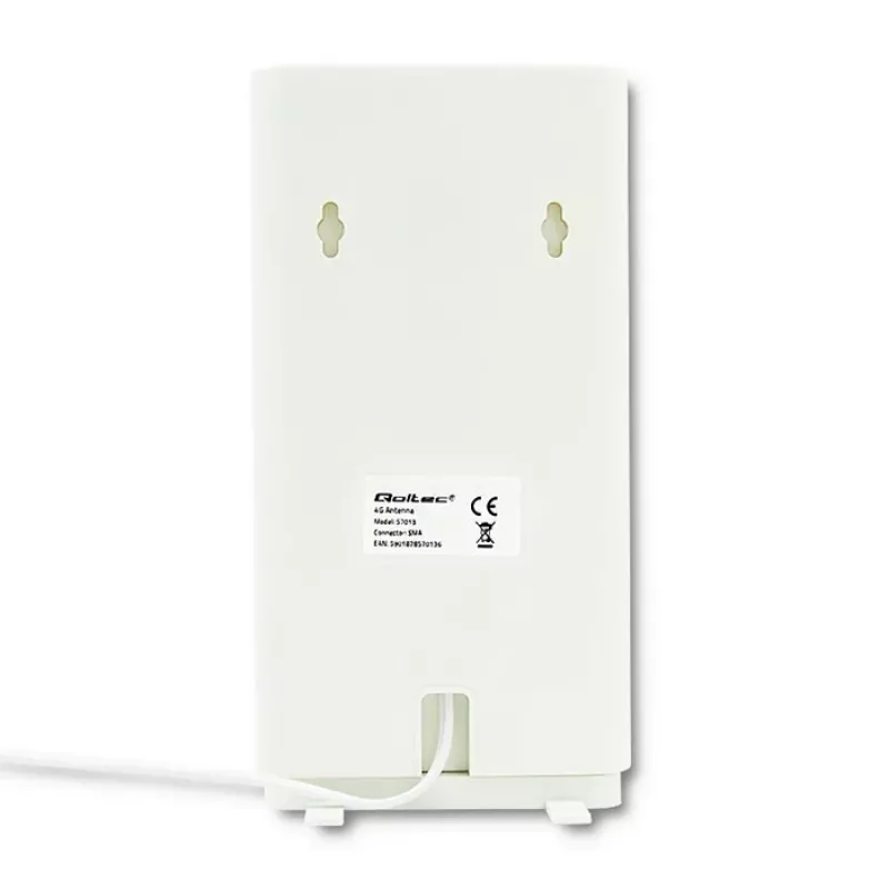 Qoltec 57013 antena omnidirecional 4G LTE de interior, 2x SMA, 0,6-2,7 GHz, 30 dBi, polarização vertical, 50 Ω, ABS branco