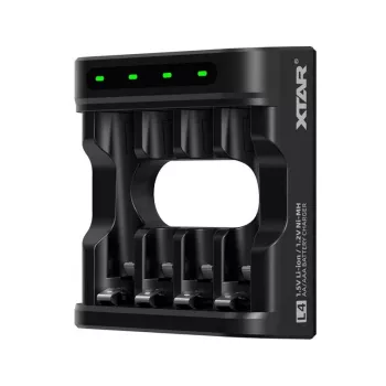 Carregador de baterias XTAR 4 slots para AA/AAA (Li-Ion, NiMH) USB-C, indicadores LED, preto
