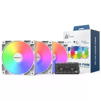 Conjunto de ventoinhas para caixa Montech GF120 PWM ARGB 3-em-1 — ventoinha PWM de 120 mm com iluminação ARGB