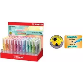 Marcador Stabilo swing cool Pastel, expositor 48 cores, ponta cunha 1,0–4,0 mm, modelo de bolso, unidade