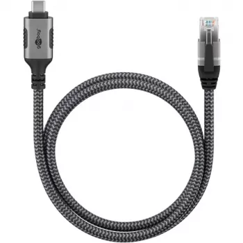 Cabo Ethernet USB-C 3.2 Gen2 macho > RJ-45 macho, adaptador LAN preto/prateado, 3 metros, revestimento têxtil entrançado
