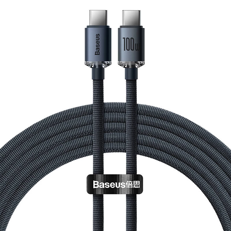 Baseus CAJY000701 Crystal Shine cabo USB-C para USB-C, 100 W, 480 Mbit/s, 2 m, preto