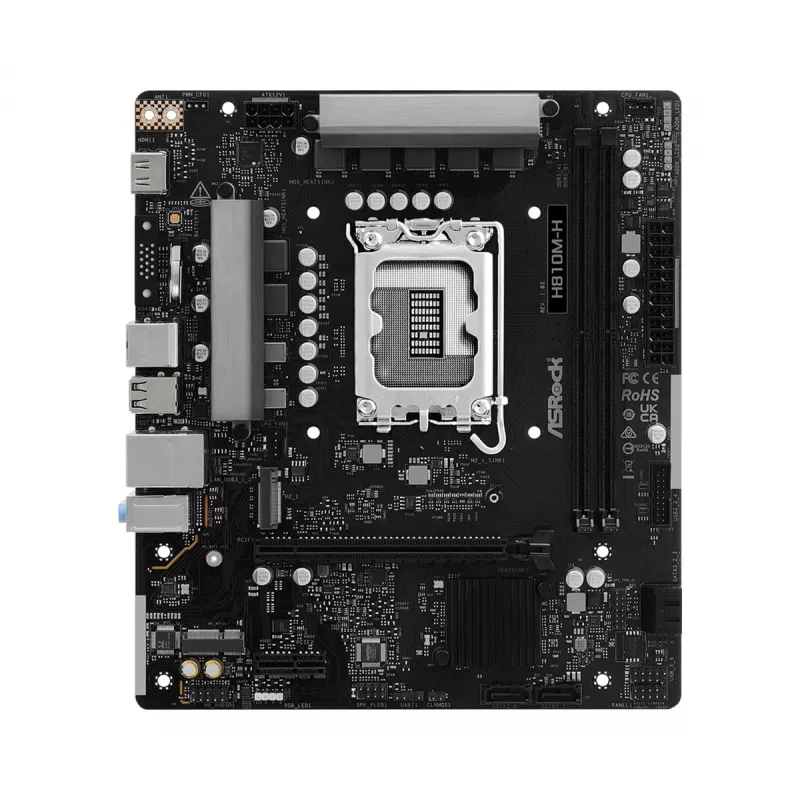 Motherboard Micro-ATX ASRock H810M-H — Intel H810, LGA 1851 (Socket V1), 2x DIMM DDR5, até 128 GB, M.2 & SATA III