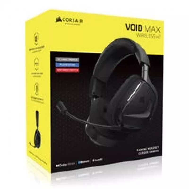 Headset sem fios para gaming CORSAIR VOID V2 MAX — Carbon, iluminação RGB, 7.1 Surround