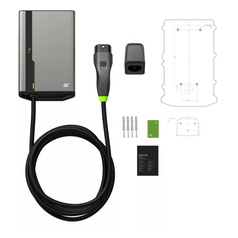 Green Cell HabuDen EVGC021B2250 Wallbox carregador para veículos elétricos 22 kW 32A, Type 2, cabo de 5 m, NFC, Bluetooth, Wi-Fi, alumínio