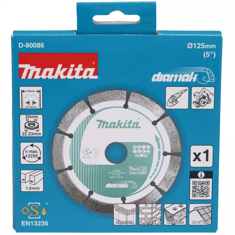 Disco de corte de diamante Makita D-80086 125 mm de diâmetro, 22,23 mm de furo