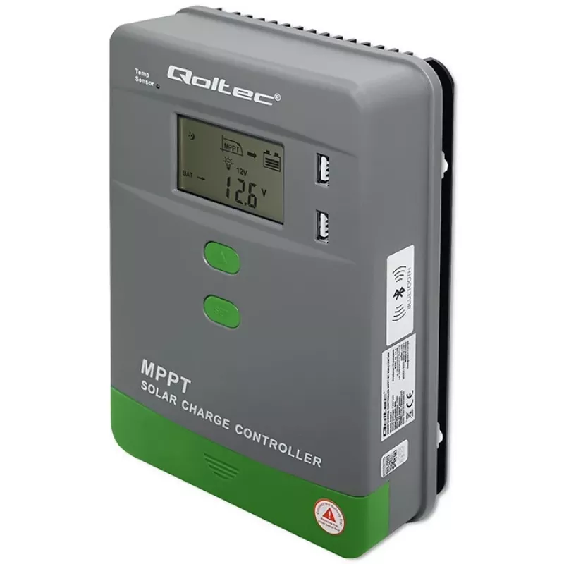 Controlador de carga solar MPPT QOLTEC 53662 com sensor de temperatura
