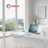 Extensão elétrica MACLEAN MCE395 W — 5 tomadas, 3× USB A, 110–240 V AC, 2,1 A USB, máx. 2500 W, branco, cabo de 1,5 m