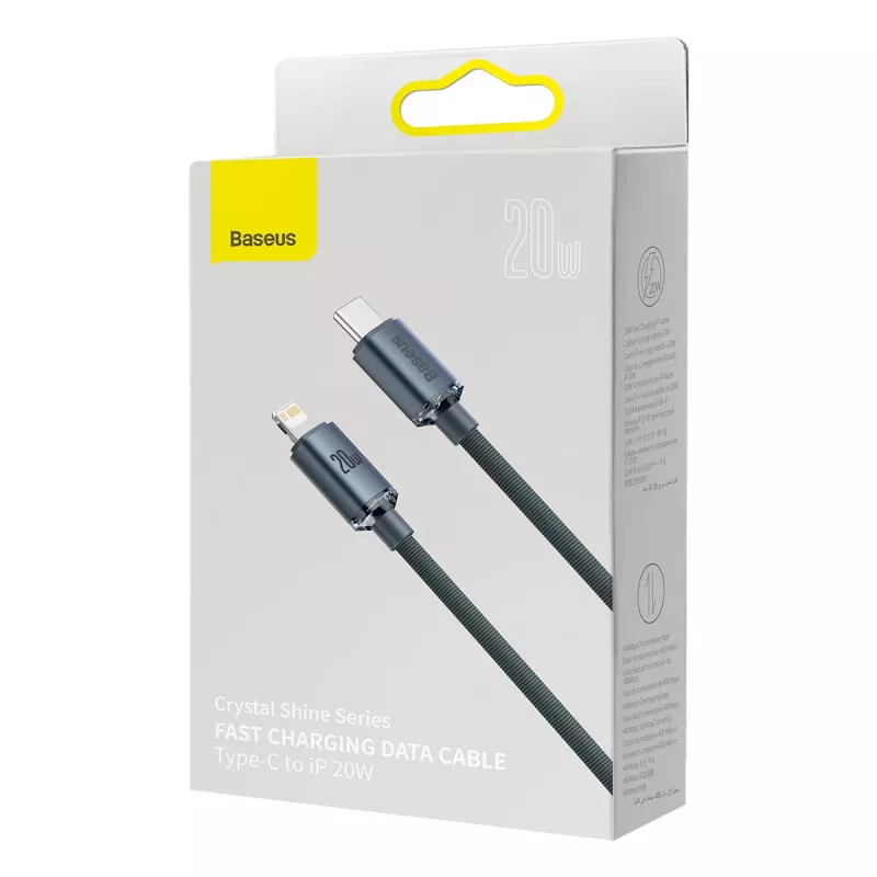 Baseus Crystal Shine CAJY000301 Cabo USB-C para Lightning, 20 W PD, 2 m, Preto
