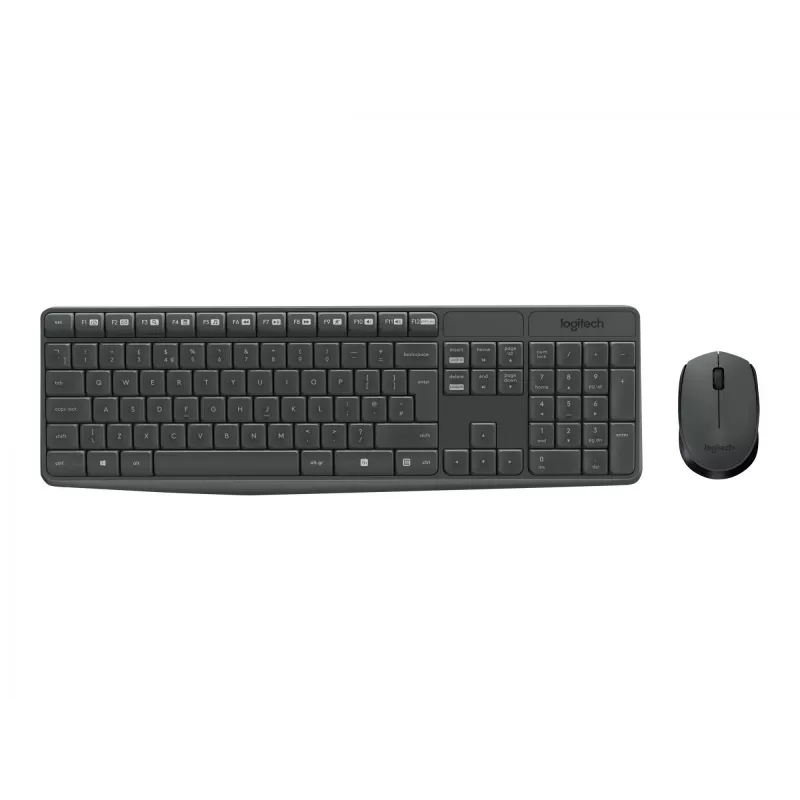 Conjunto de teclado e rato sem fios Logitech MK235 Tamanho completo Cinzento