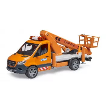 Veículo BRUDER MB Sprinter plataforma elevatória idade recomendada 3+