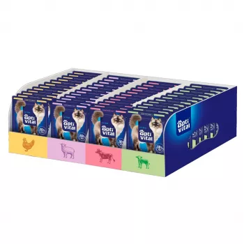 OptiVital Saquetas para gatos 112 saquetas - 4 sabores. Com frango, borrego, vaca, vitela - Mixcase 112x85g