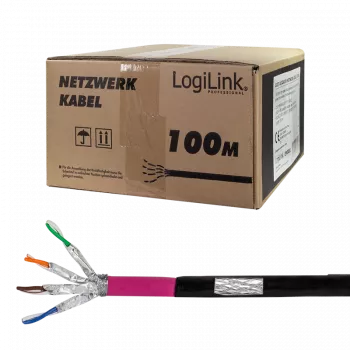 Logilink Professional - rolo de cabo - 100 m - S/FTP - cabo bruto Cat.7 - isento de halogéneos, exterior, suporte Gigabit Ethernet, instalação direta no solo - preto (CPV0082)