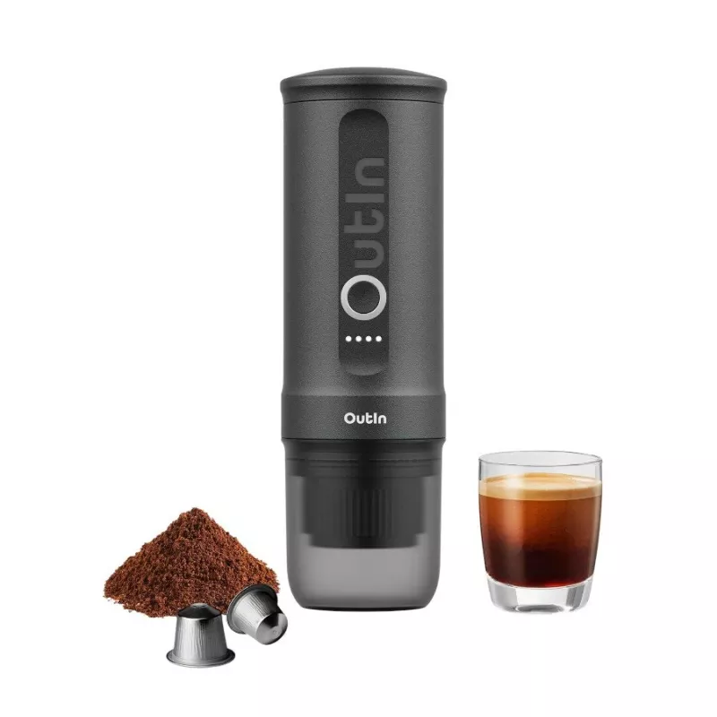 Máquina de café OUTIN Outin Nano cinzento — entrada de café em pó, 20 bar, bateria 7500 mAh, 670 g