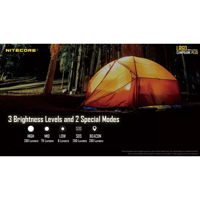 Lanterna de campismo a pilhas Nitecore LR60 280 lm USB C