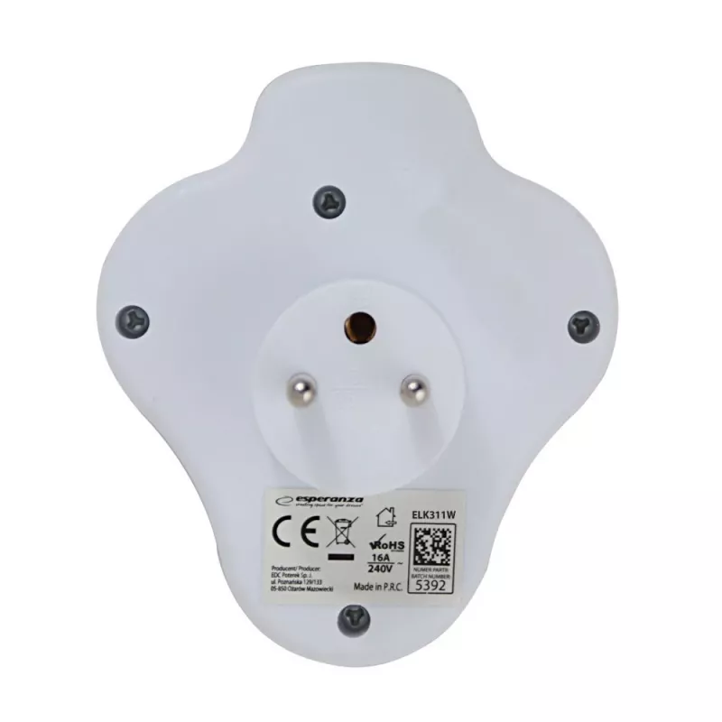 Splitter elétrico Esperanza ELK311W 2 tomadas USB-C USB-A entrada branco