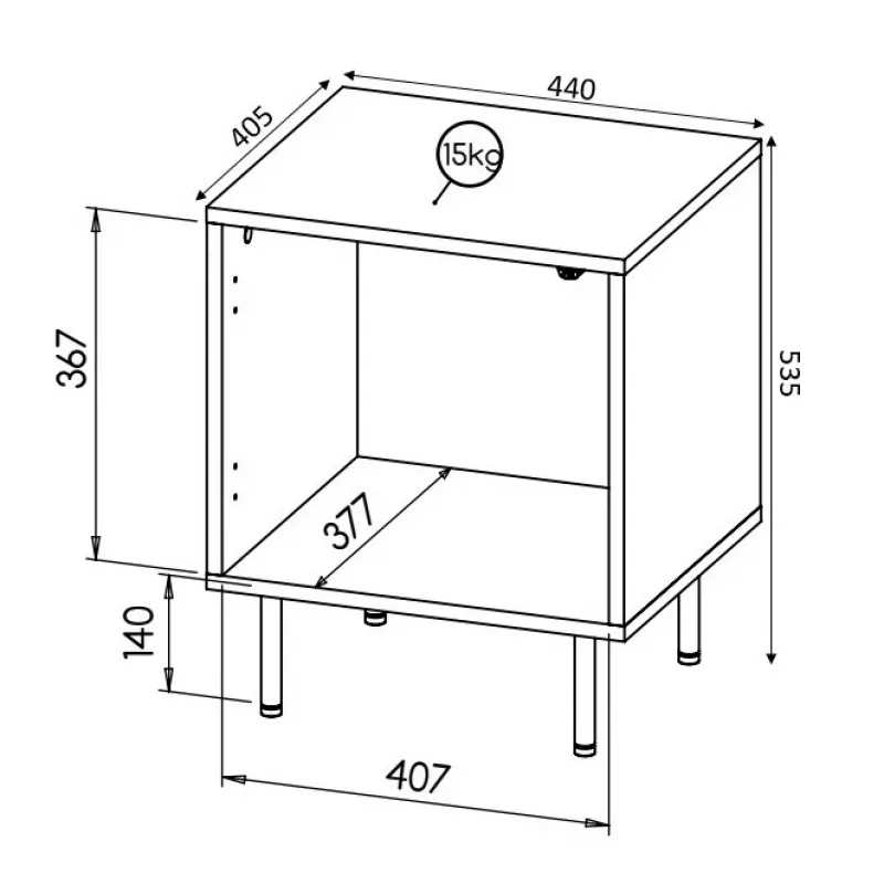 Cama Meble HOLE mesa de cabeceira, conjunto de 2 unidades, 44×40,5×53,5 cm, branco mate