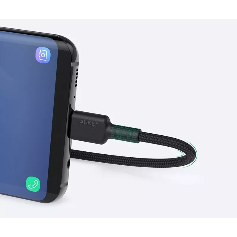 AUKEY CB-CD30 cabo de USB-A para USB-C 0,9 m, entrançado de nylon, 60W PD, 3A, preto