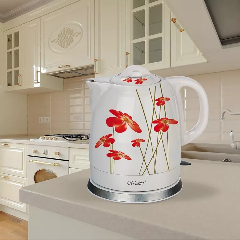 Chaleira Feel-Maestro MR-066-RED FLOWERS 1,5 L 1200 W vermelha, branca