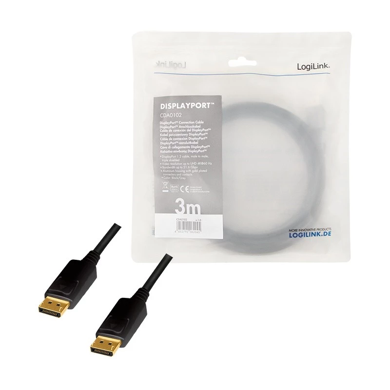 Cabo DisplayPort LogiLink CDA0102 3 m cinzento preto