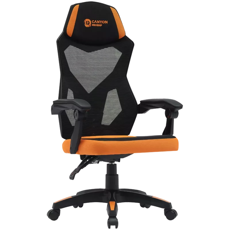 Cadeira gaming CANYON Wave MCH02 — encosto em mesh, design ergonómico, preto/laranja