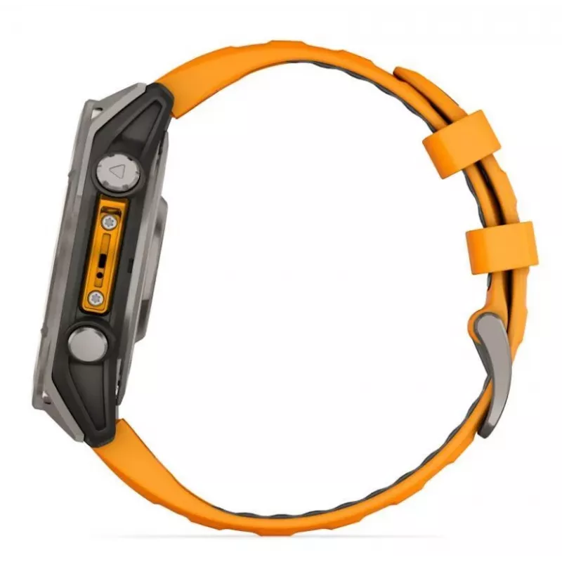Garmin fenix 8 AMOLED Sapphire 51 mm relógio inteligente GPS, ecrã tátil de 3,56 cm (1,4") 454 x 454, Wi-Fi, bracelete de silicone Spark Orange/Graphite, titânio
