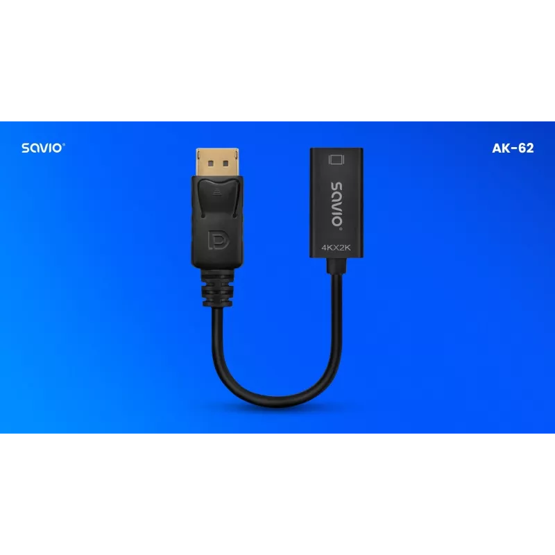 Adaptador Savio DisplayPort (macho) v1.2 - HDMI A (fêmea) v1.4, 4K, AK-62
