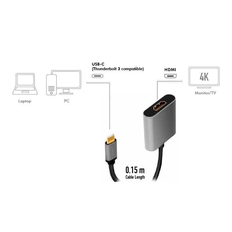 LogiLink CUA0103 cabo USB 3.2 Gen1 Type-C para HDMI-A 0,15 m preto cinzento