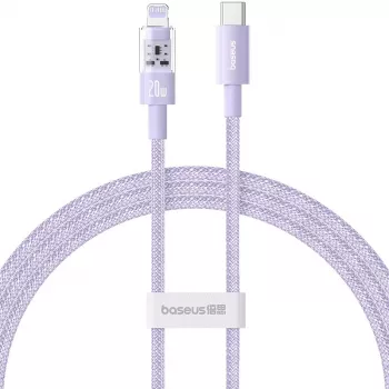 Cabo de carregamento rápido USB-C para Lightning Baseus Gem 1 m 20 W violeta, revestimento em nylon, Lightning de 7 pinos