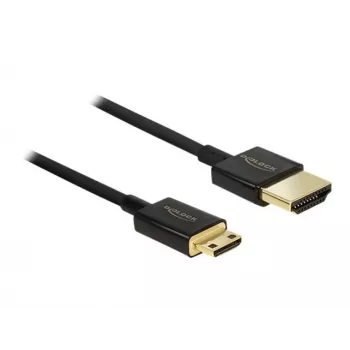 DeLOCK schlank Premium - Cabo de vídeo/áudio/rede - HDMI - 36 AWG - HDMI, 19 pinos (M) - para - Mini-HDMI, 19 pinos (M) - 2,0 m - Isolamento triplo - preto (84778)