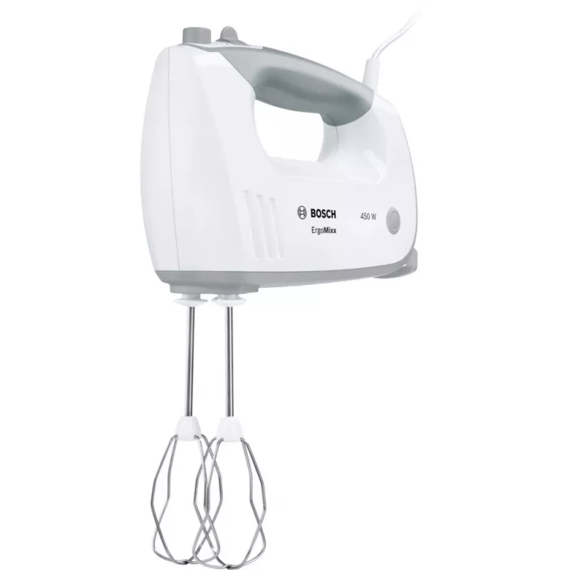 Batedeira manual Bosch MFQ36400 — 450 W, 5 velocidades, turbo, cabo de 1,3 m, cinzento/branco